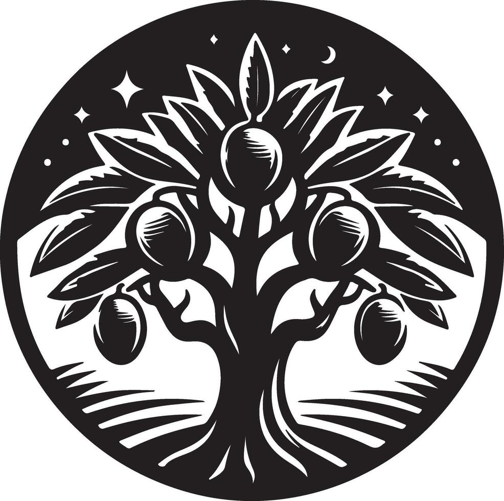 an olive tree with fruit in the middle of it vector