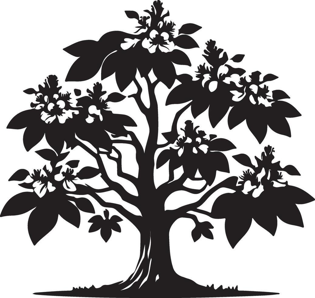 The uinque black and white silhouette of a tree with flowers vector