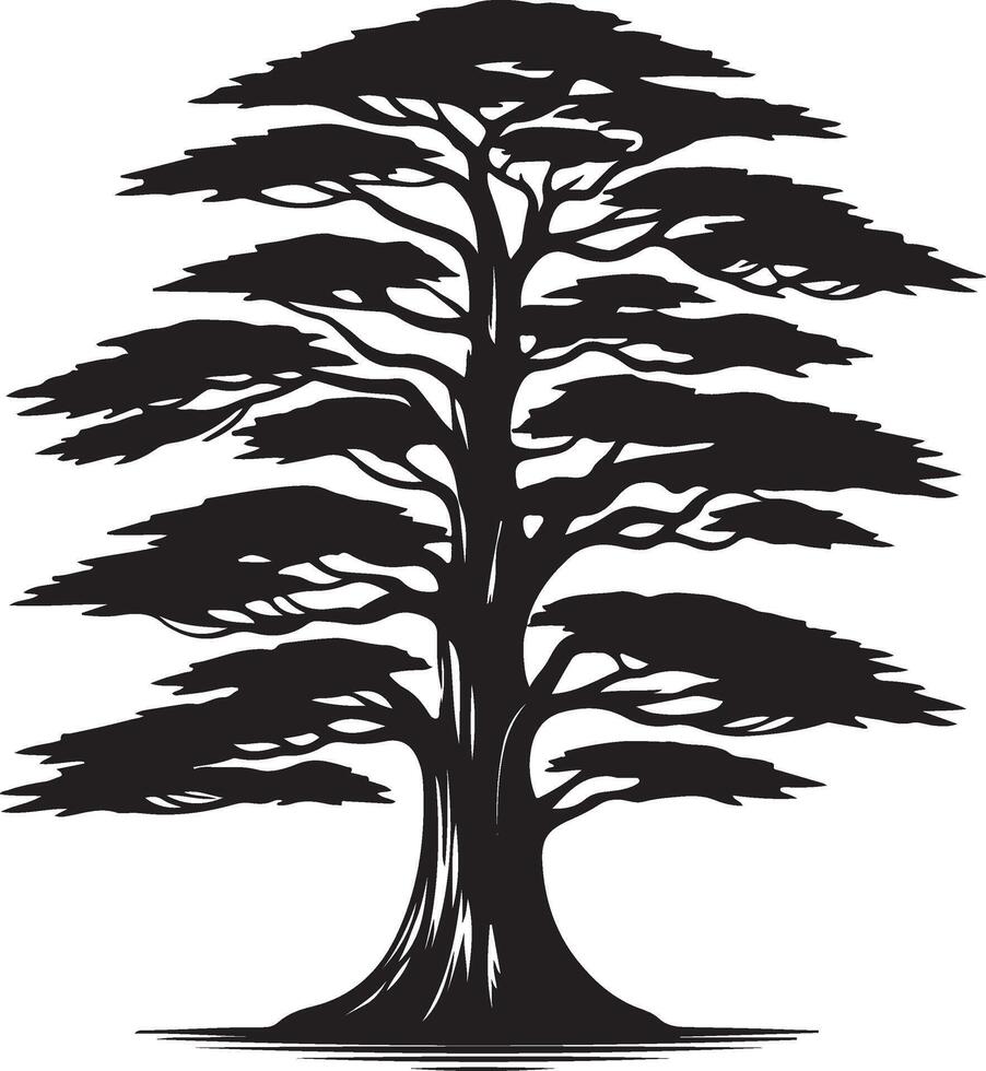 Black and White Stylized Tree Silhouette Nature Art Bonsai vector