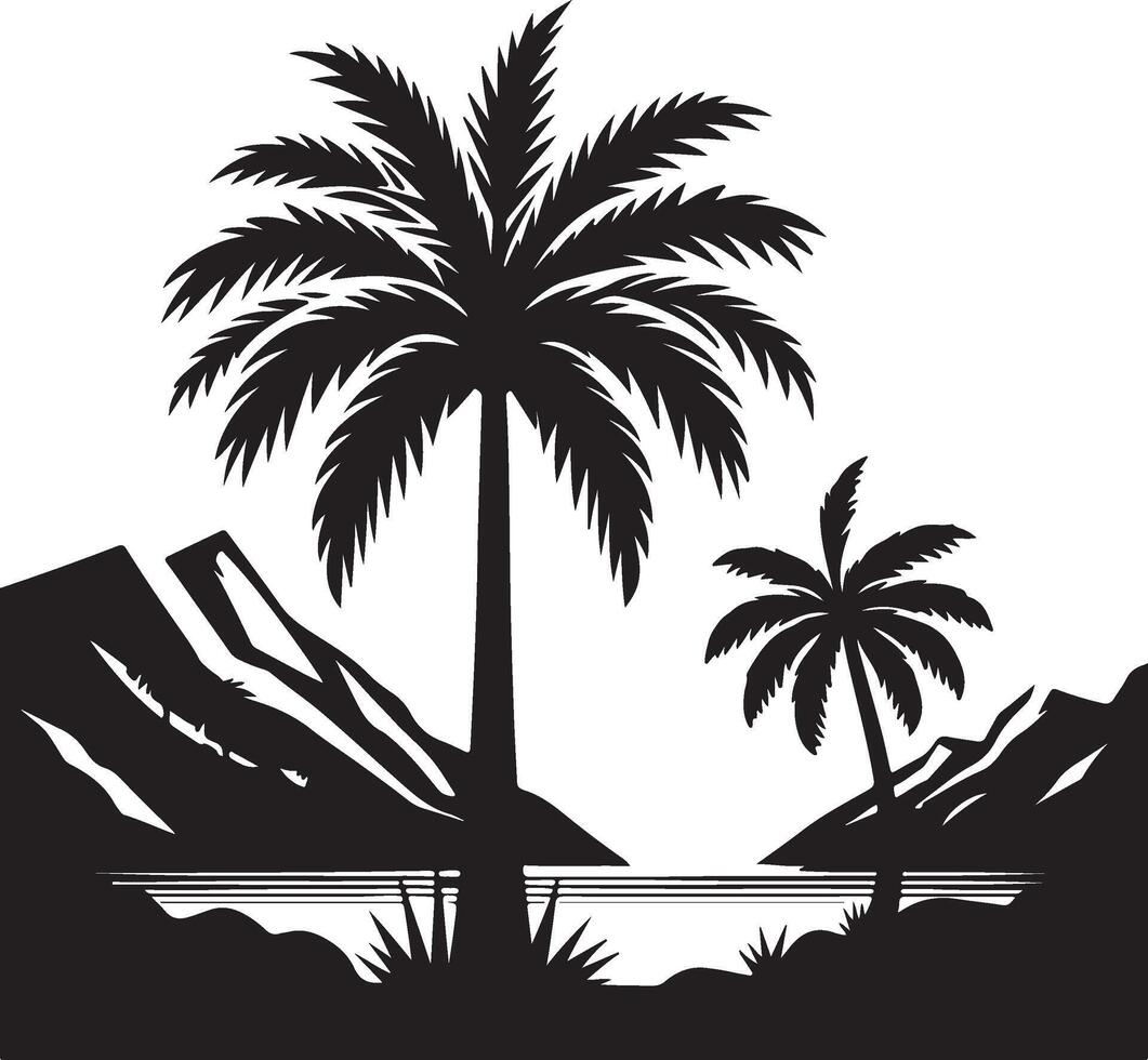 palm trees and mountains in the desert vector