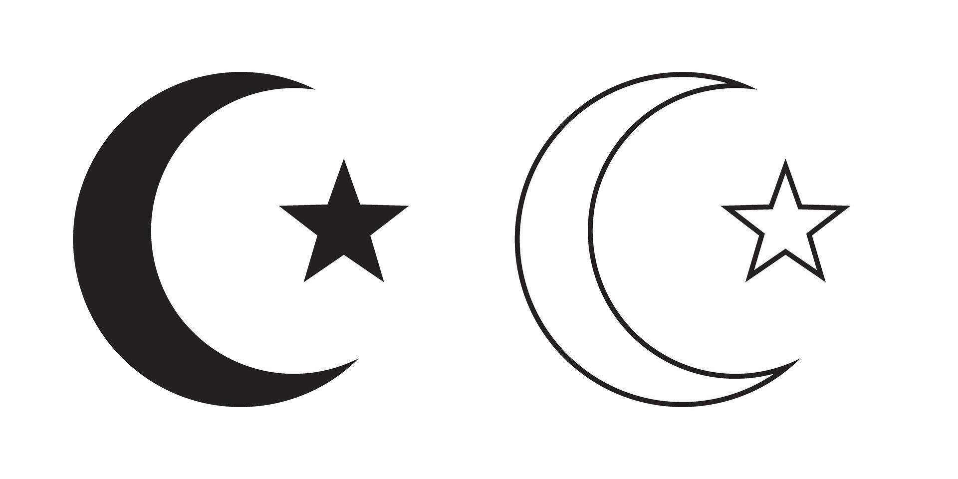Islam symbol. Islam icon in two style. Crescent moon and star. vector