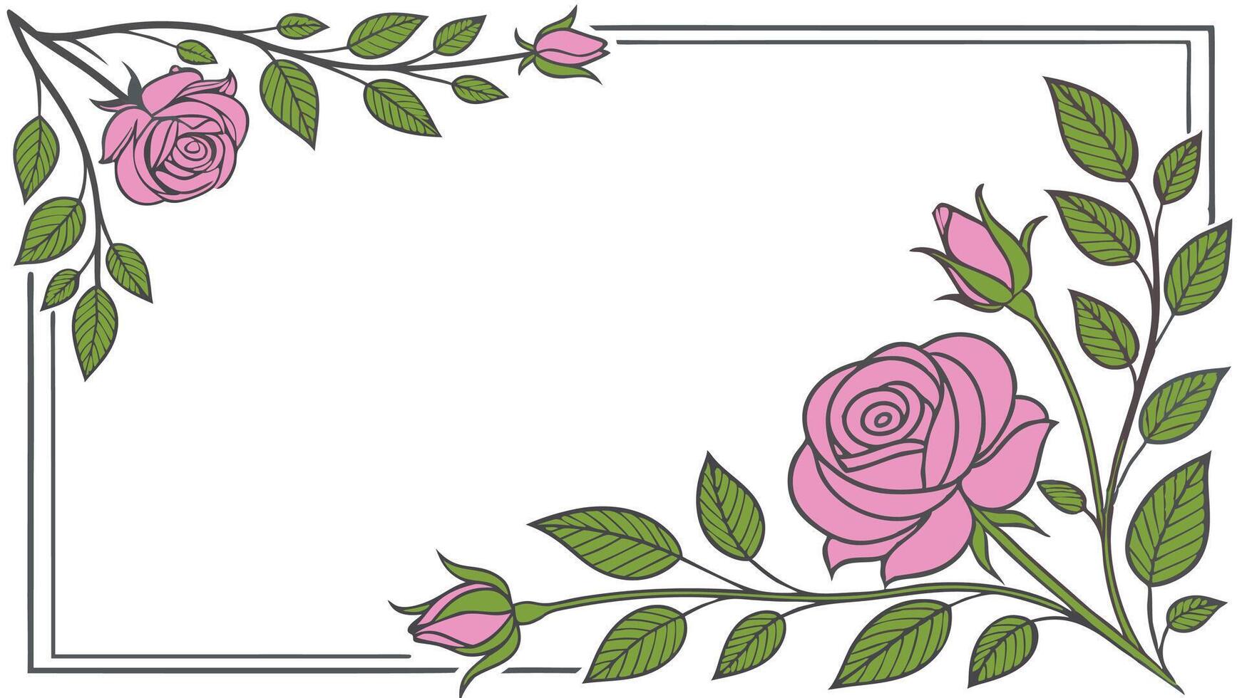 elegant rose floral frame white blank space vector