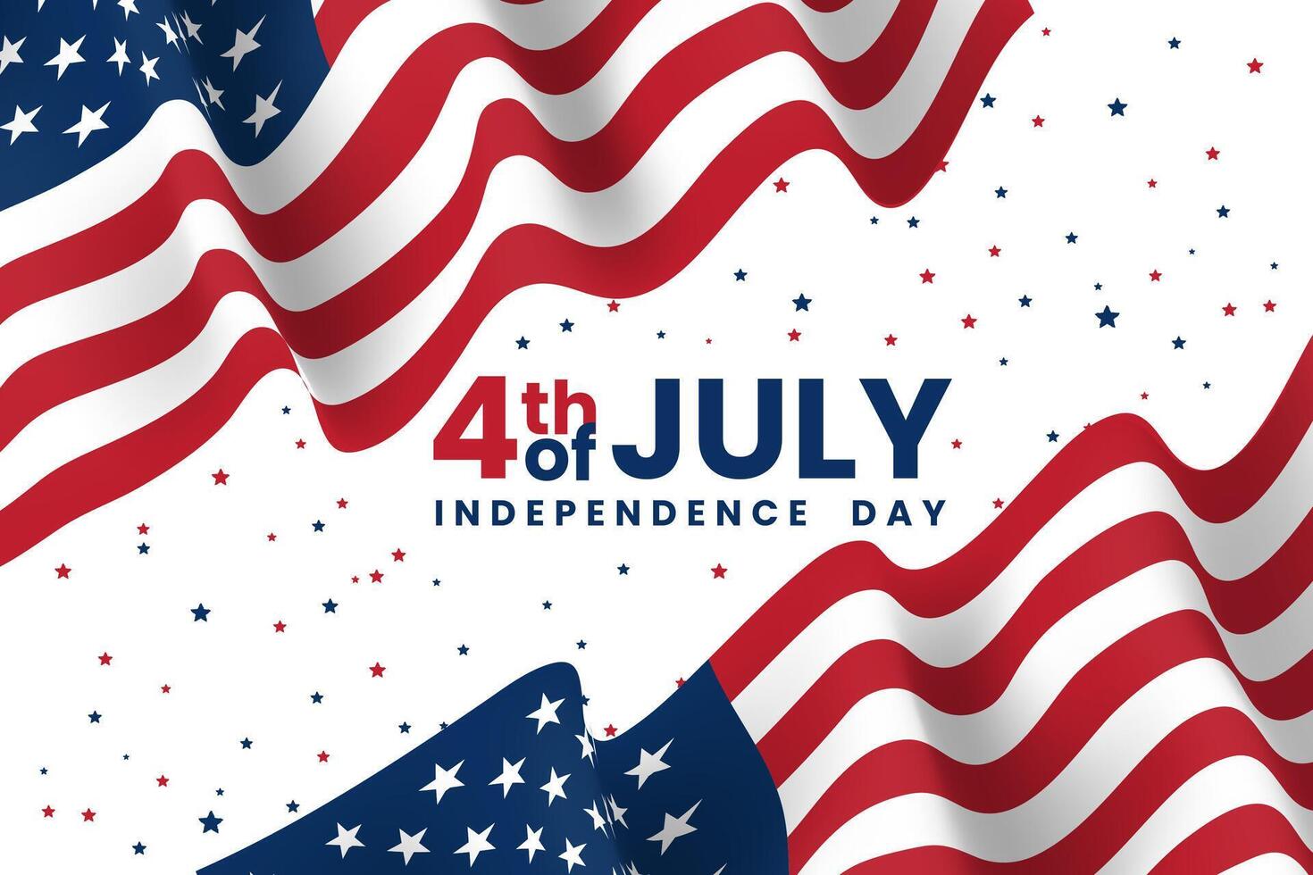 4th of July Banner Background, USA flag waving with stars on white background. vector