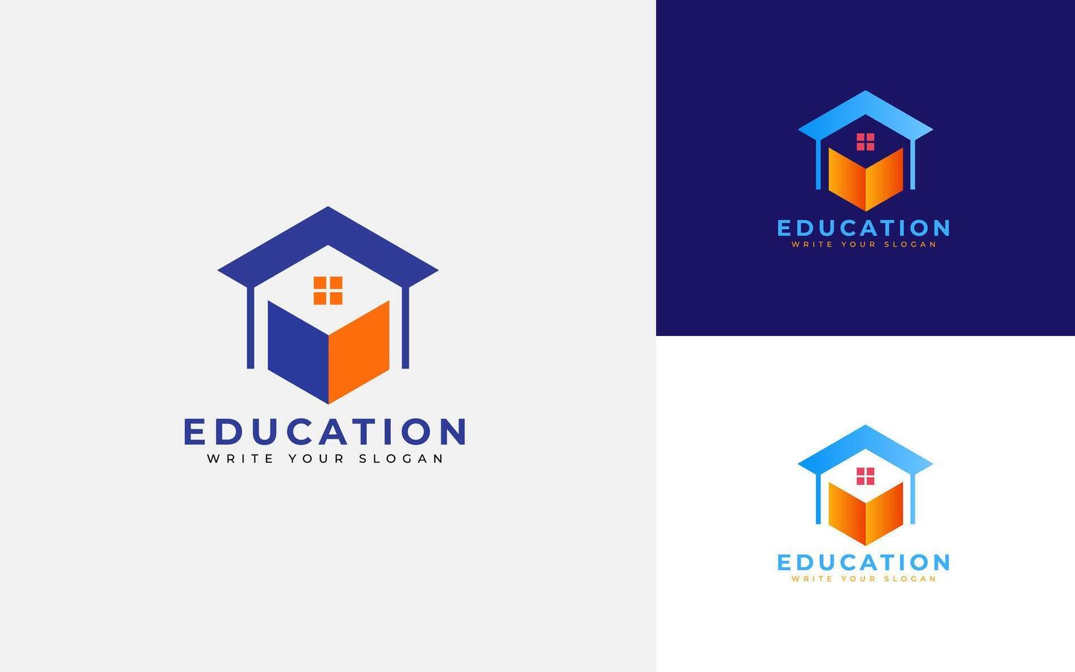 A house and graduation cap icon represents home-based learning, ideal for online tutoring, homeschooling, or remote education vector