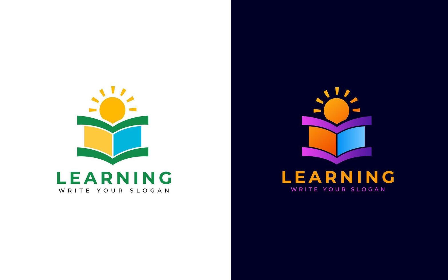 Education logo design with light bulb or sun and books vector
