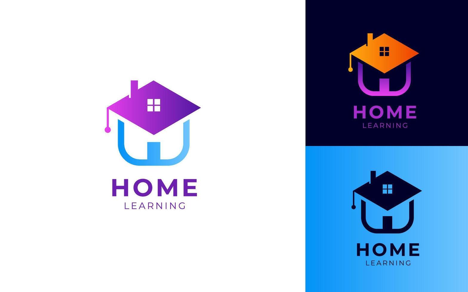 A house and graduation cap icon represents home-based learning, ideal for online tutoring, homeschooling, or remote education services. vector