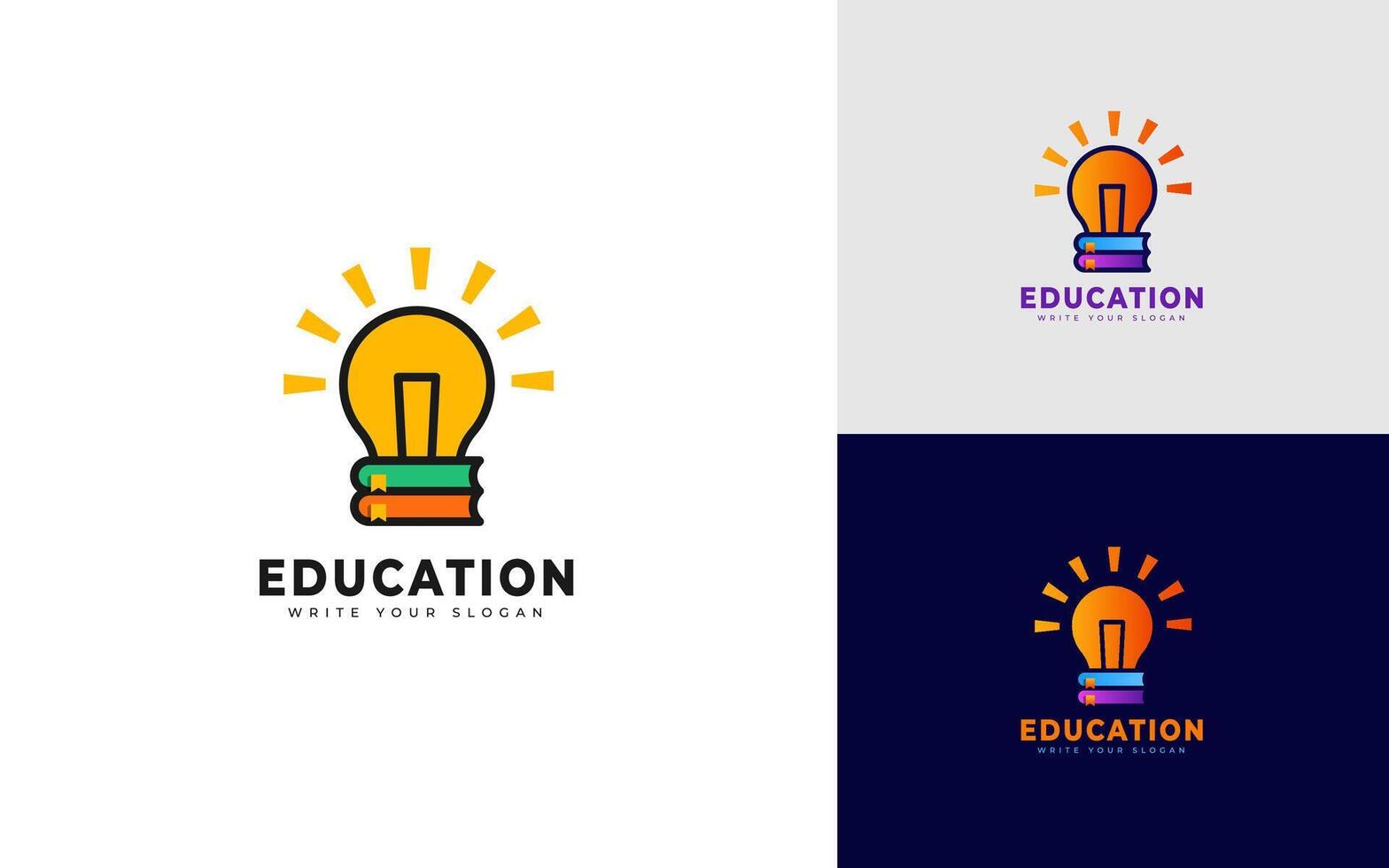 Education logo design with light bulb and books template vector