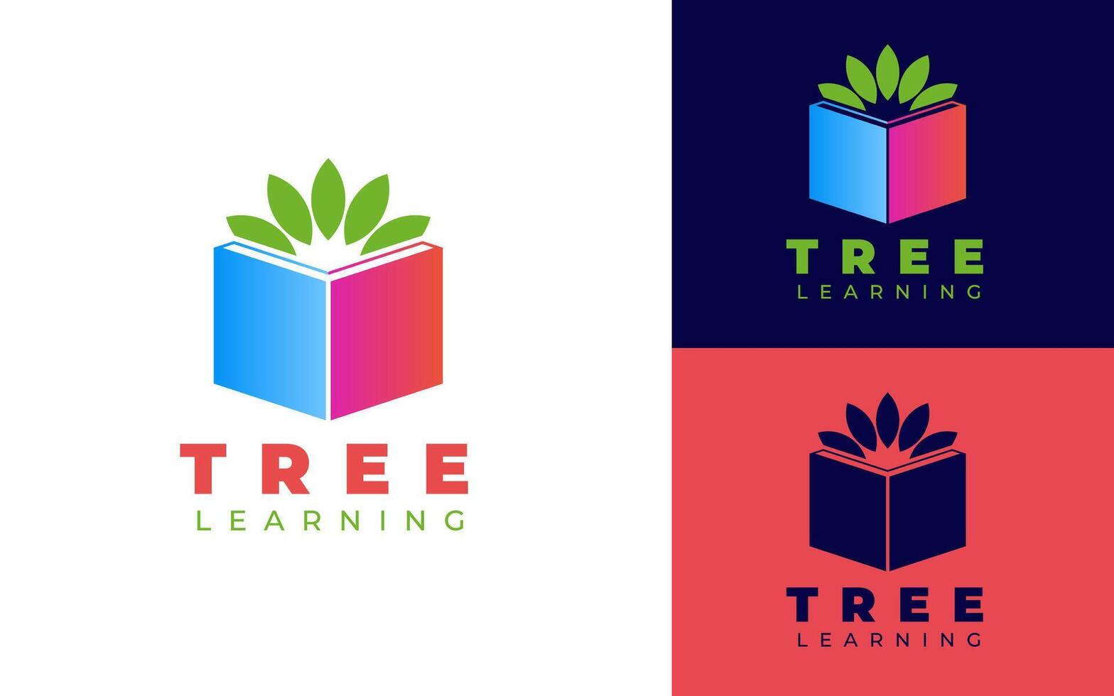 Tree Learning Logo - A Vibrant Design Featuring a Book with Leaves Symbolizing vector
