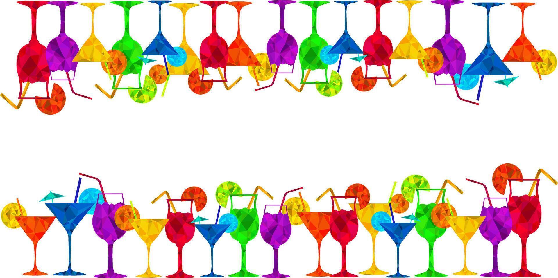 summer cocktail border frame with colorful geometric triangle style drinks, perfect for party invitations, tropical bar menus, or vibrant holiday designs vector