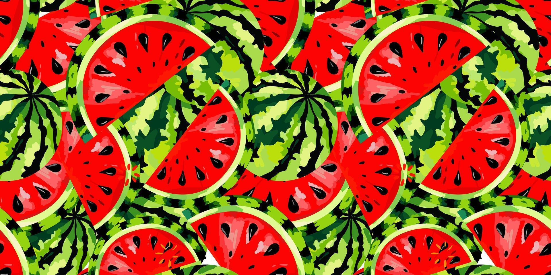 red watermelon pattern seamless design with slices and whole fruit art for textile decor cards paper summer bright background vector
