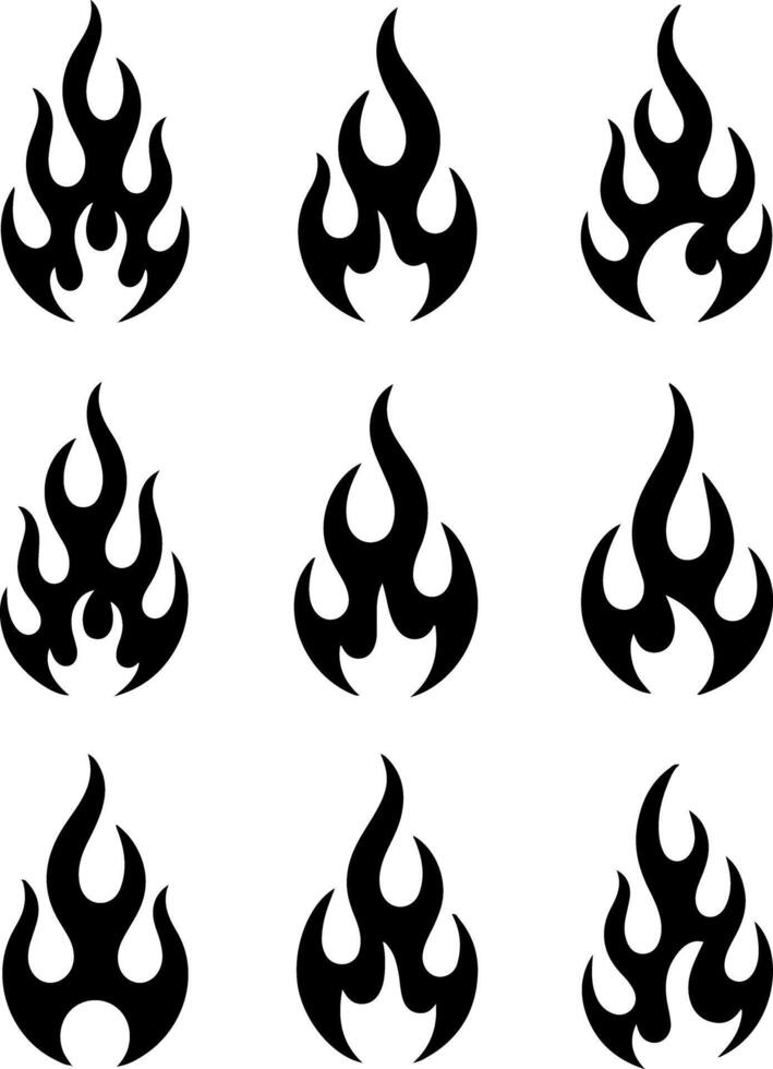 Tribal Black Flame Tattoo Designs Bold and Symmetrical Ink Art Collection vector