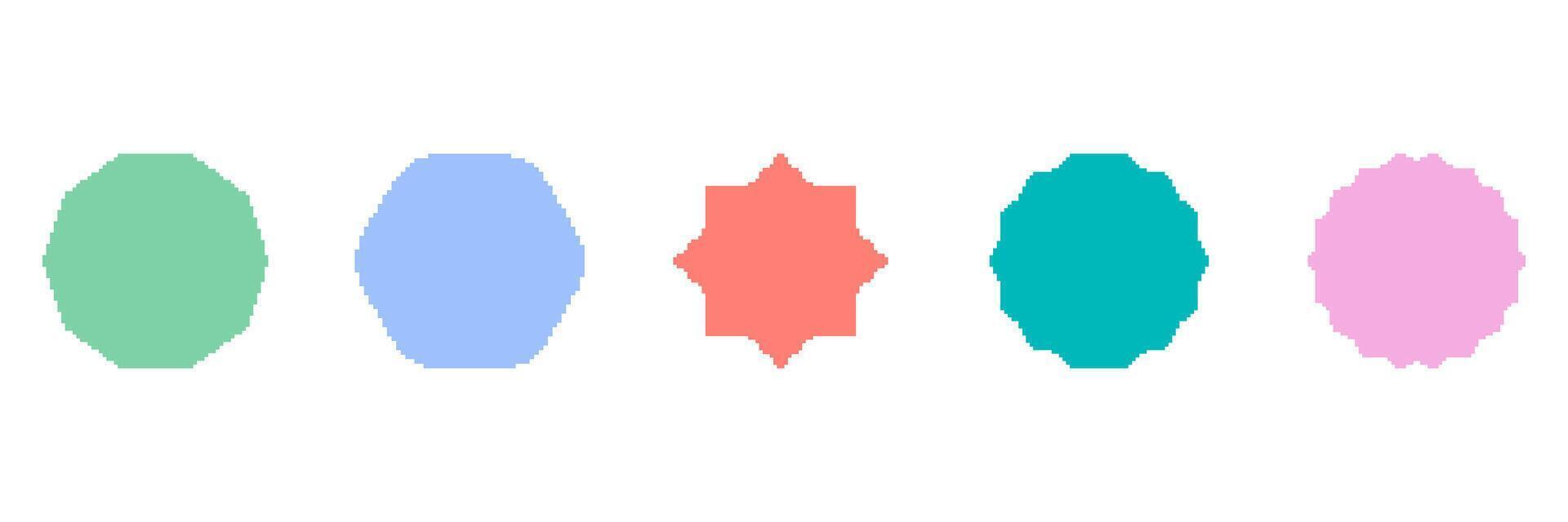 Colorful Geometric Shapes Pixelated Icon Set. Pixel Art Symbol Collection Of Colorful Geometric Shapes. Isolated Illustration vector