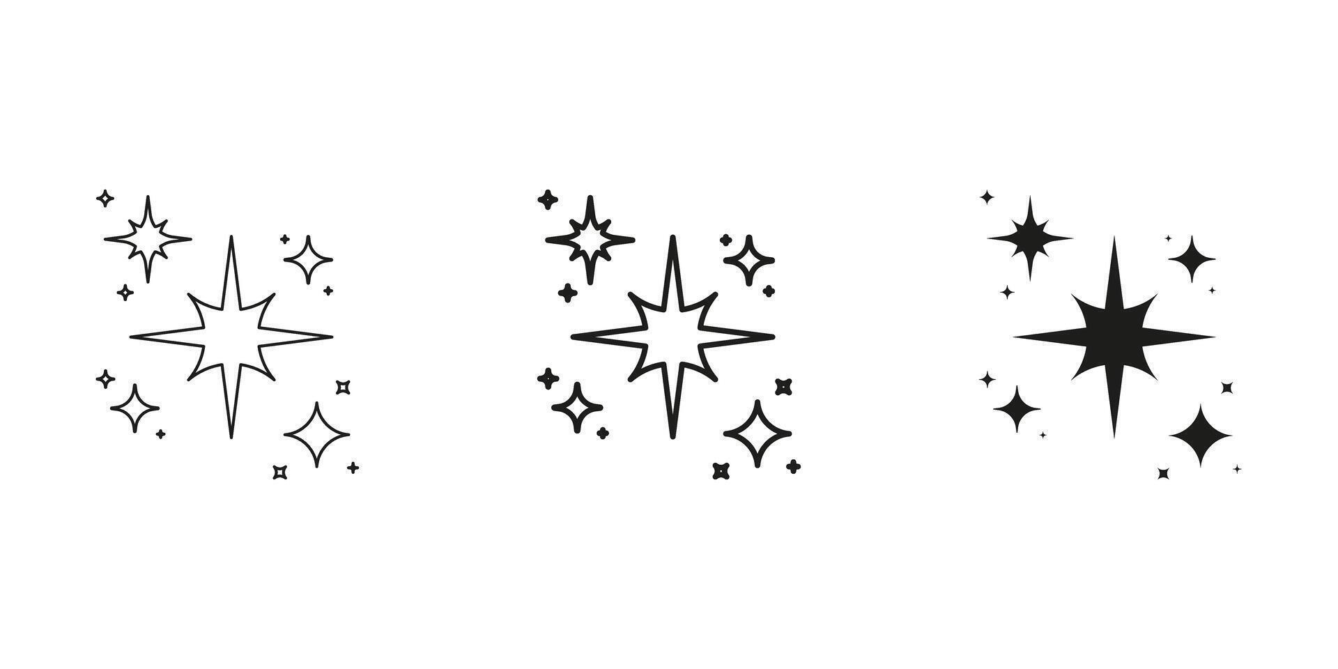 Sparkle And Star Burst Line And Solid Icon Set. Brightness And Twinkle Symbol Collection. Isolated Illustration vector
