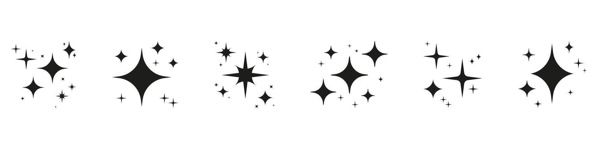 Star Shaped Sparkles Icon Solid Icon Set. Light And Twinkle Elements Silhouette Symbol Collection. Isolated Illustration vector