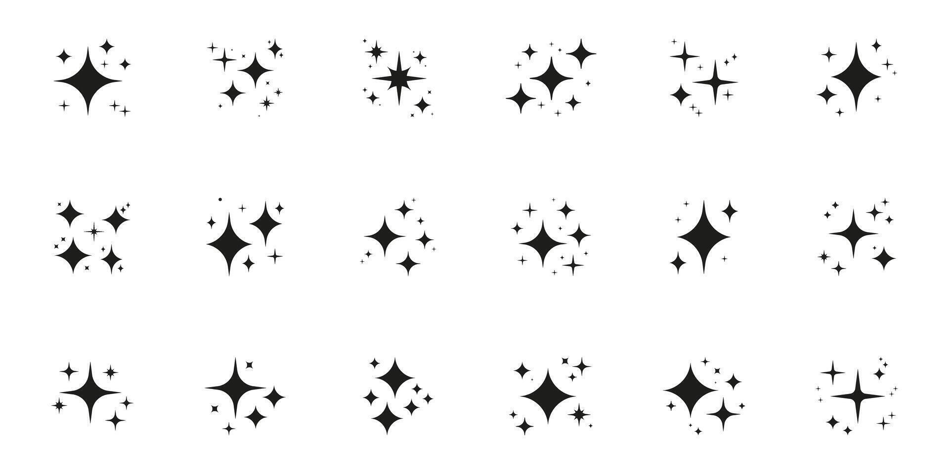 Star Sparkle Icons Solid Icon Set. Celestial Shine Silhouette Symbol Collection. Isolated Illustration vector
