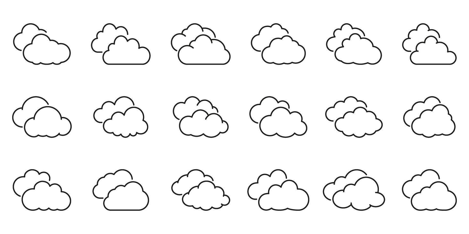 Cloud weather forecast line icon set. Cloud sky meteorology outline symbol collection. Editable stroke. Isolated illustration vector