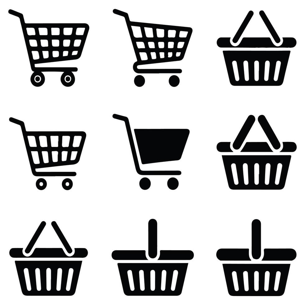 Minimalist Shopping Cart and Basket Icons. vector