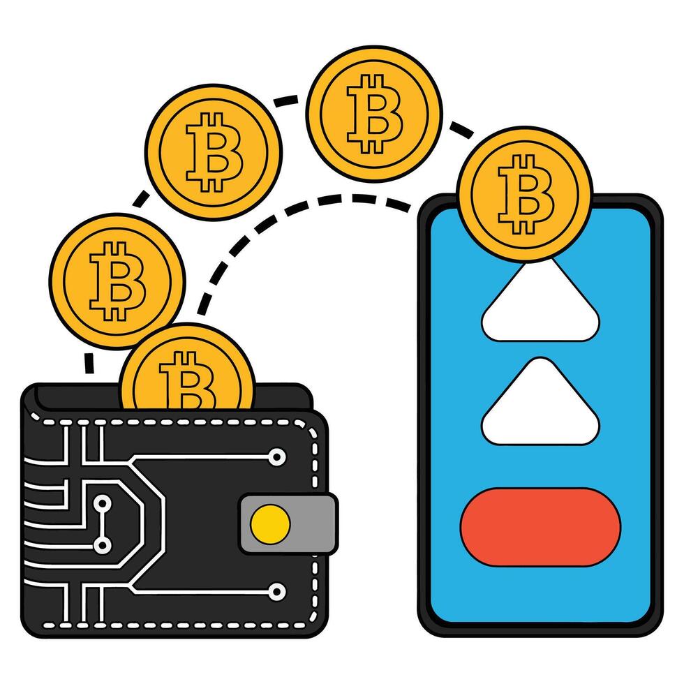 Bitcoin wallet and mobile phone vector