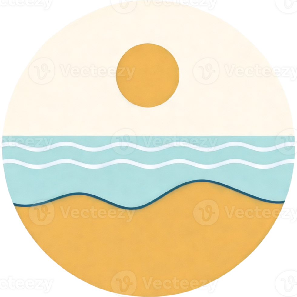Simple Illustration of Ocean and Setting Sun png