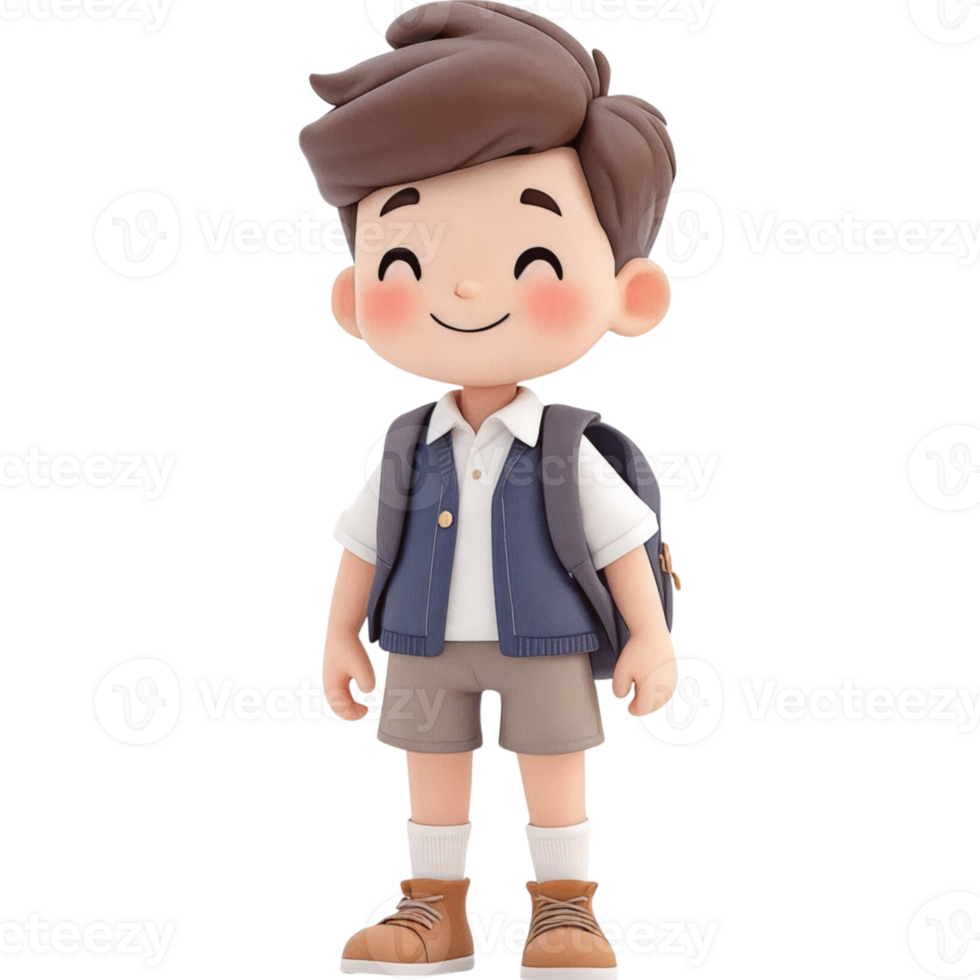 3D Render of a Smiling Schoolboy Character png