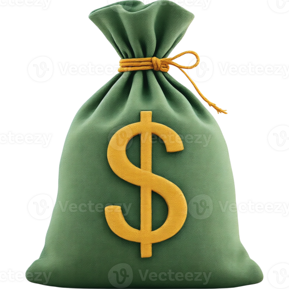 Green Canvas Money Bag Tied with Brown Twine png