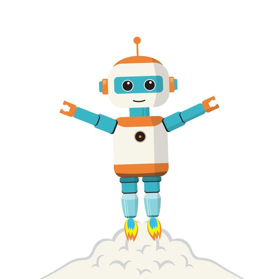 cute flying robot illustration vector