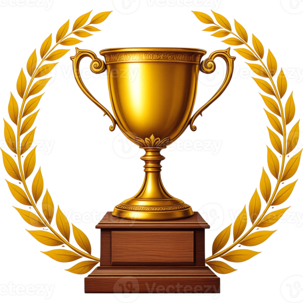 Golden Award Trophy With Laurel Wreath png