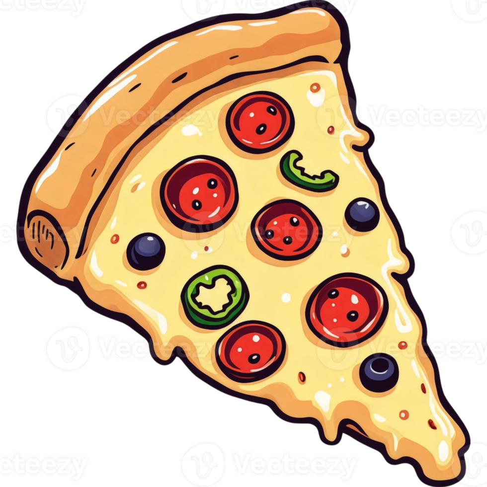 Cartoon Illustration of a Pepperoni Pizza Slice png