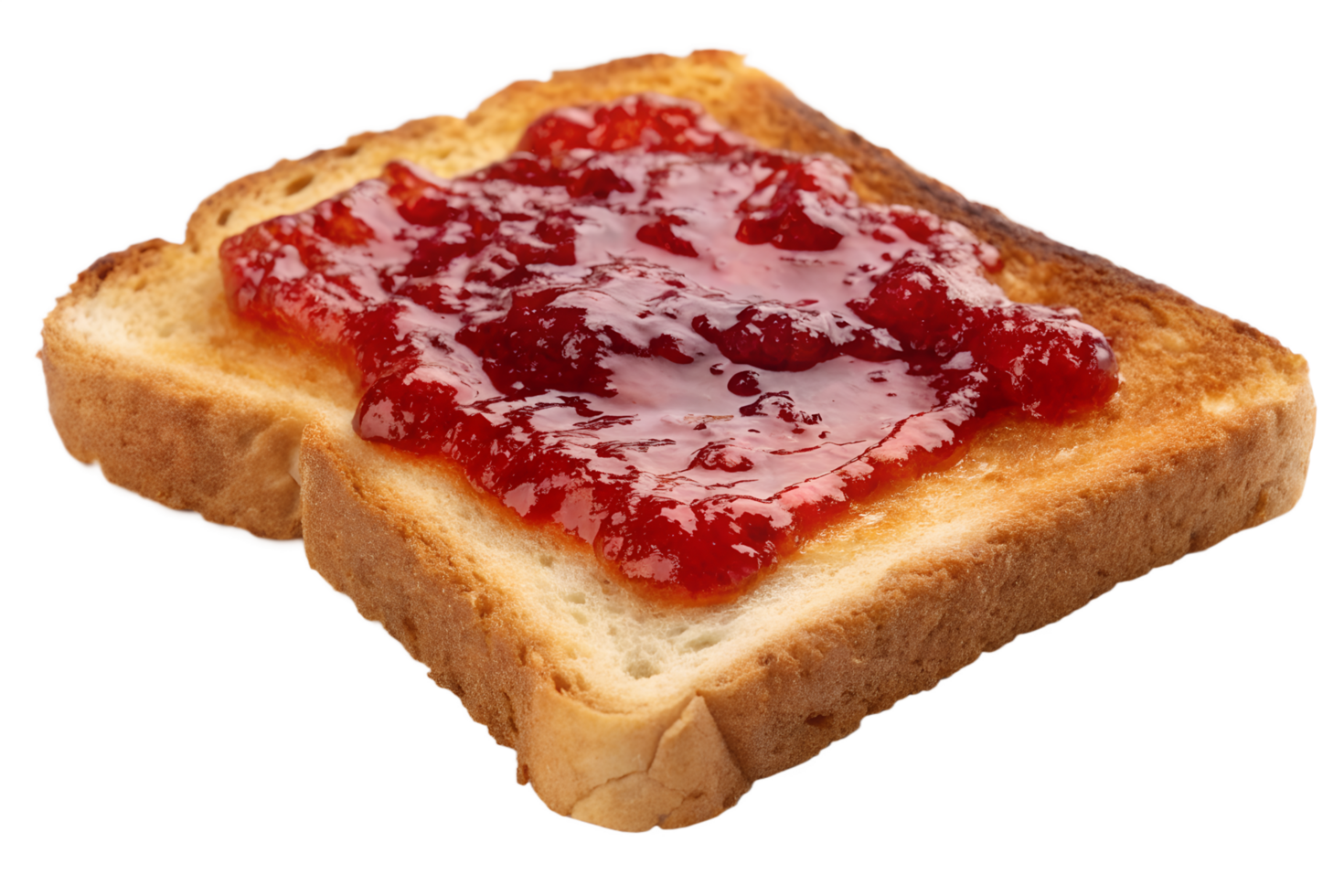 Fresh toast with sweet strawberry jam on white bread isolated on transparent background png