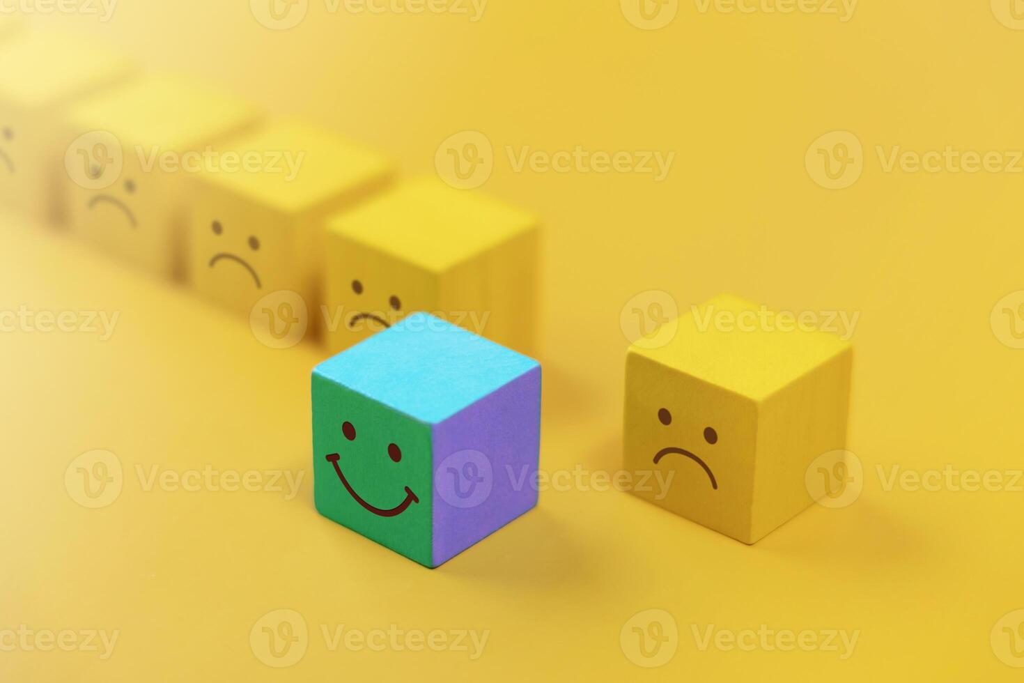 Different, Talent and Outstanding Concept. a Unique Smiling Cube that Stand Out among Crowd photo