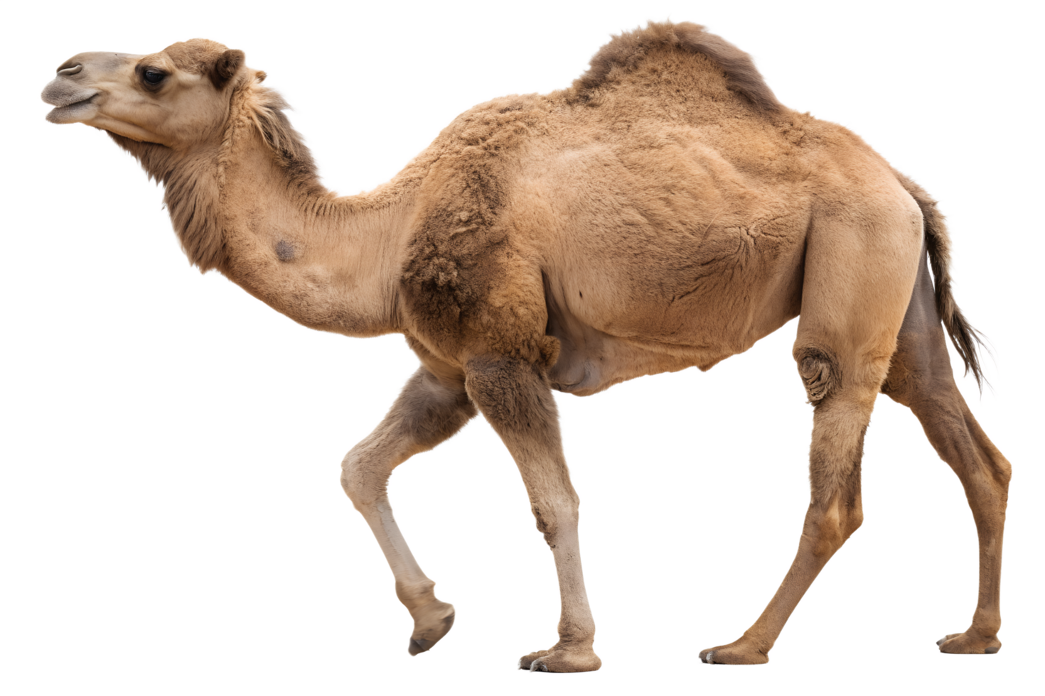 Single camel with a hump, desert animal isolated on the transparent background png