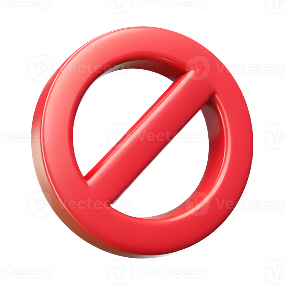 Red prohibition sign 3d illustration isolated on the transparent background png