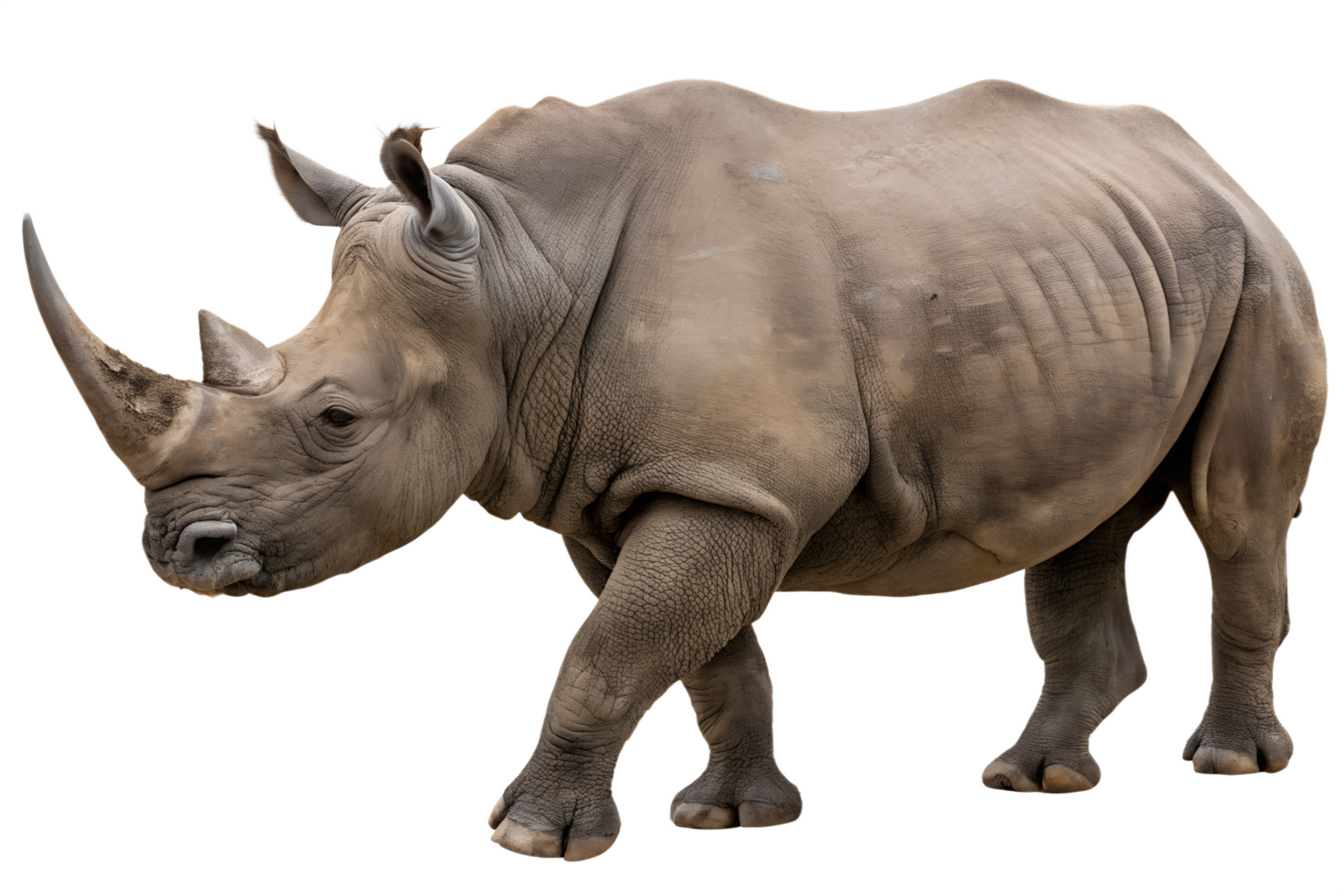 Powerful rhinoceros walking isolated on transparent background, wild animal png