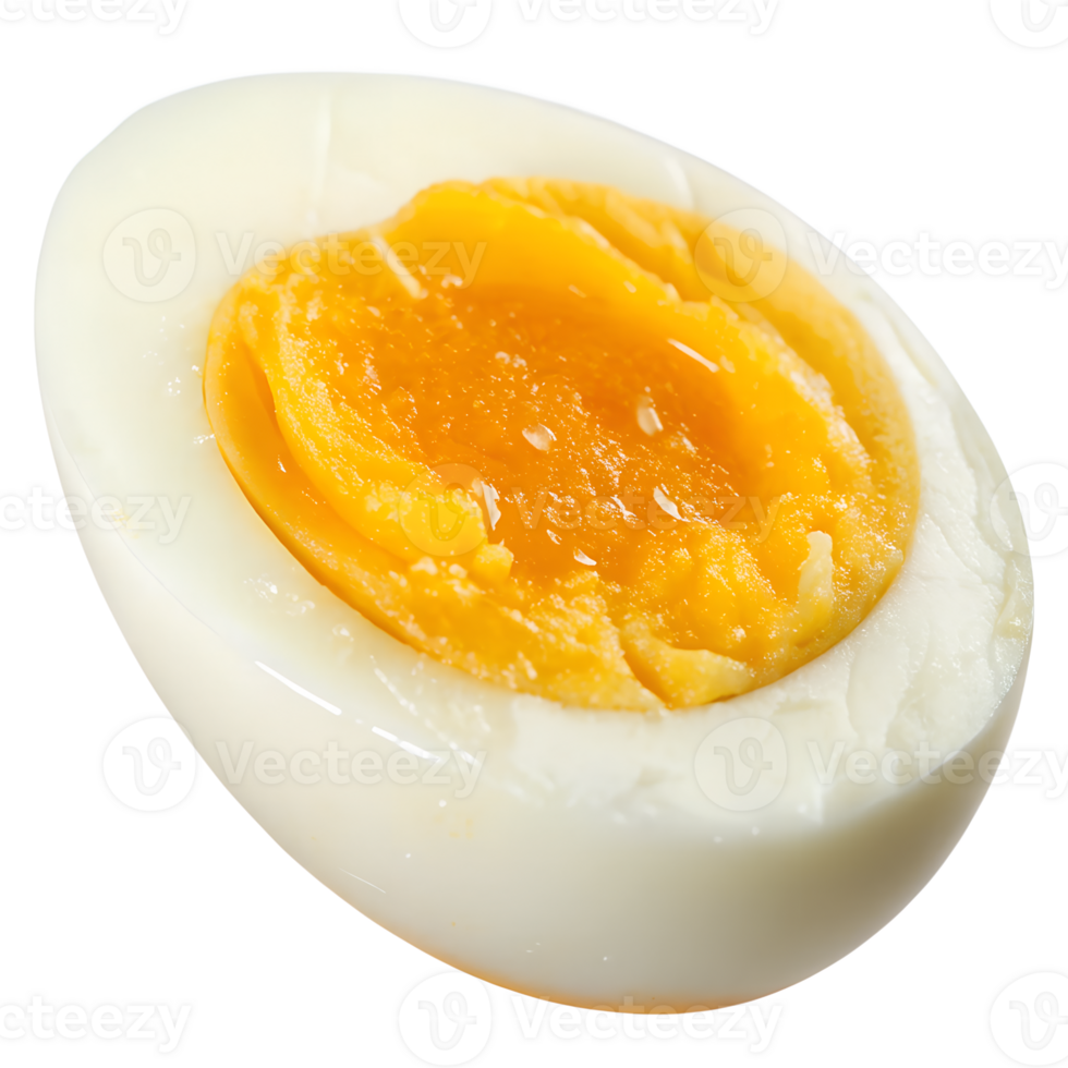 Perfectly boiled egg, cut in half, revealing a vibrant yellow yolk and smooth white png