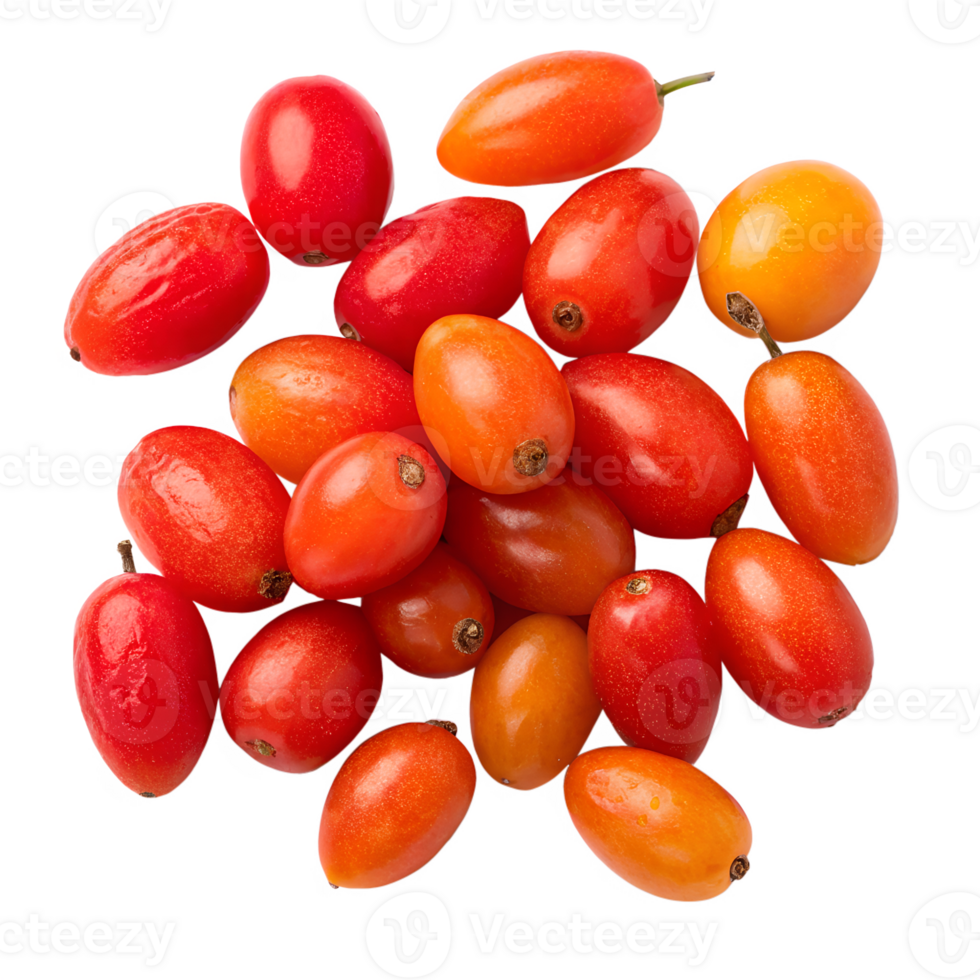 Fresh goji berries isolated on transparent background, healthy red berries, vitamin-rich ingredients png