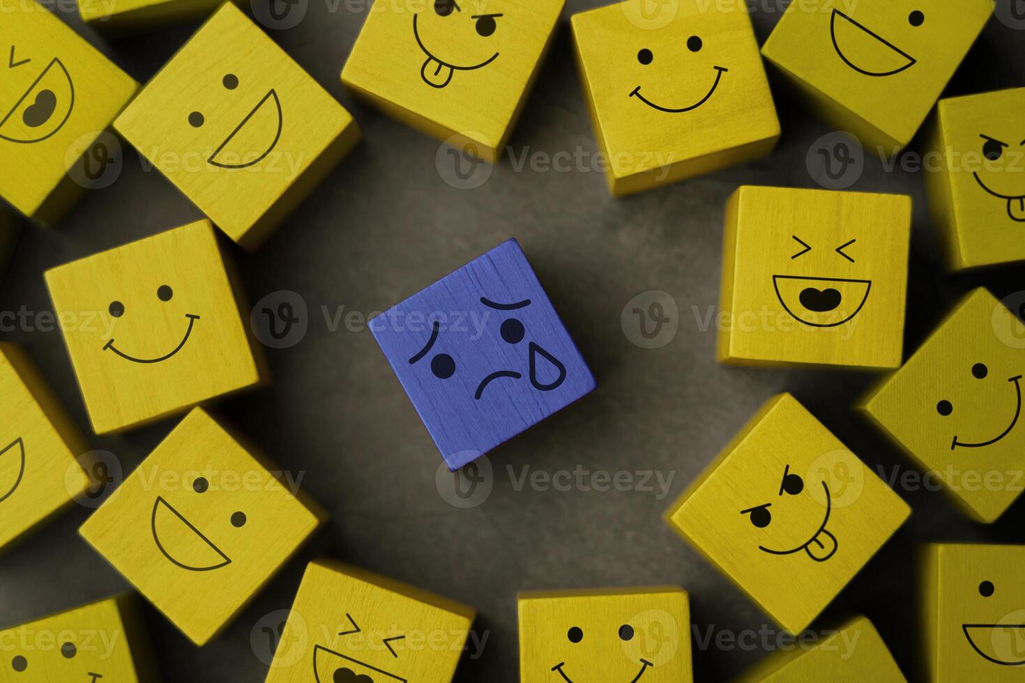 Bullying and Racist Concept. World Social Issue. Stressed Person being Bullied from others. Parody and Intimidation. Doing or Saying Bad. presenting by wooden cube photo