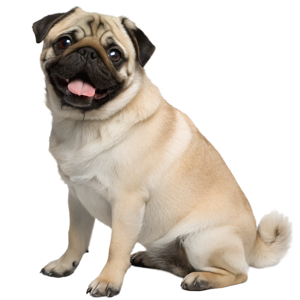 Cute pug dog sitting isolated on the transparent background png