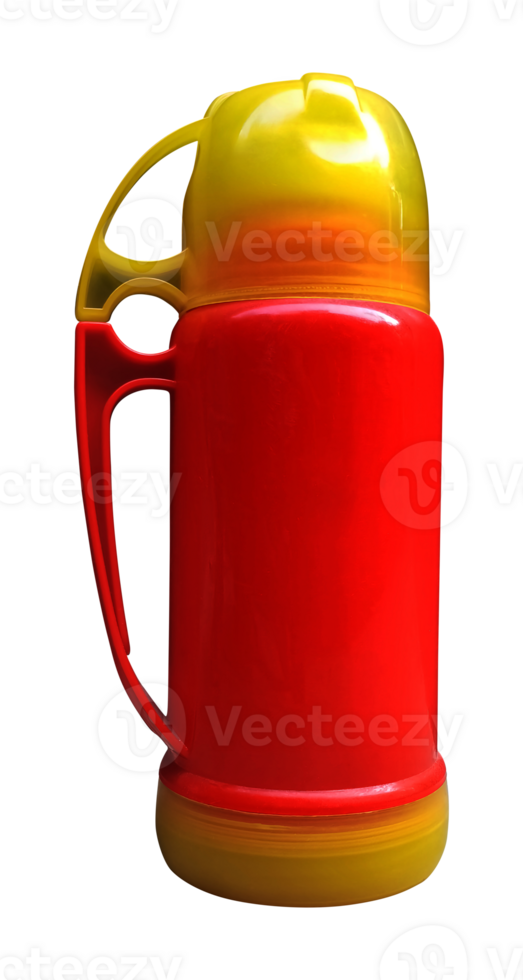 Red Flask, Flask with yellow cap, plastic cover flask, isolated on background png