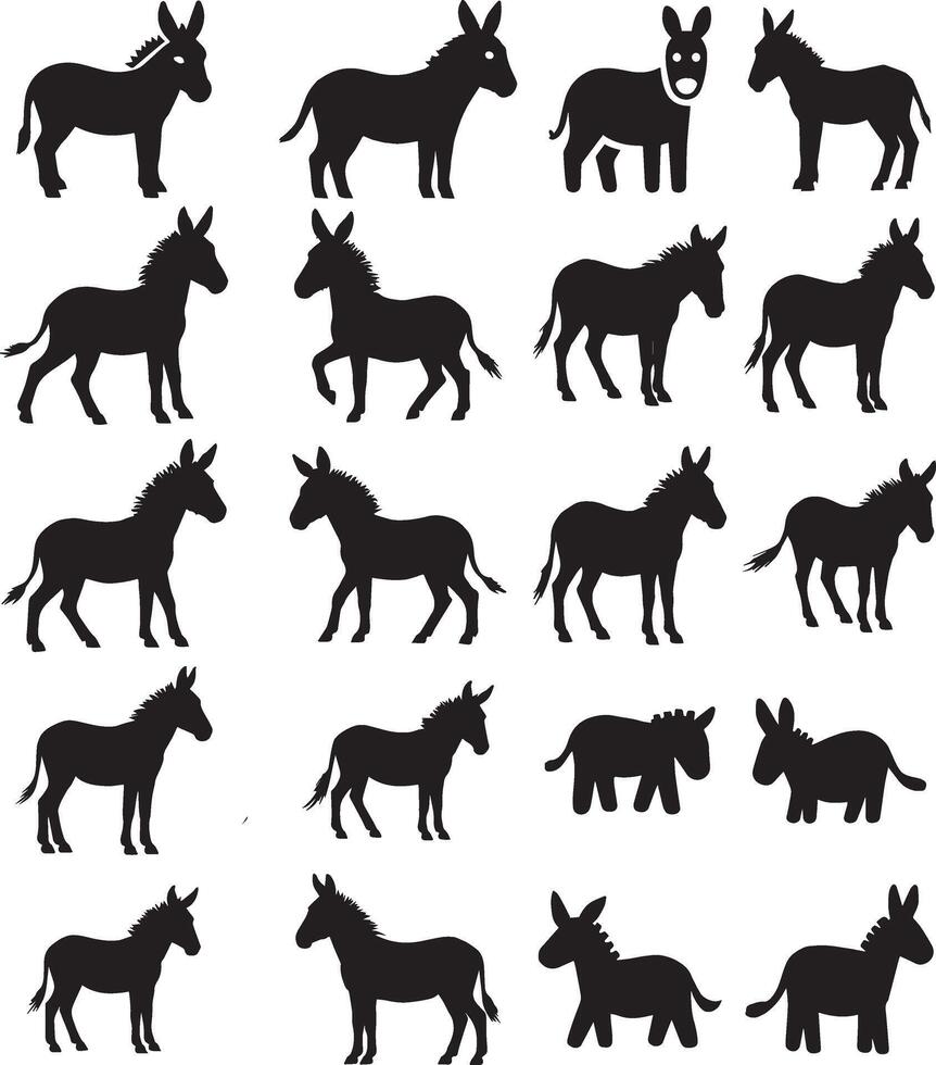 Collection of donkey silhouettes vector