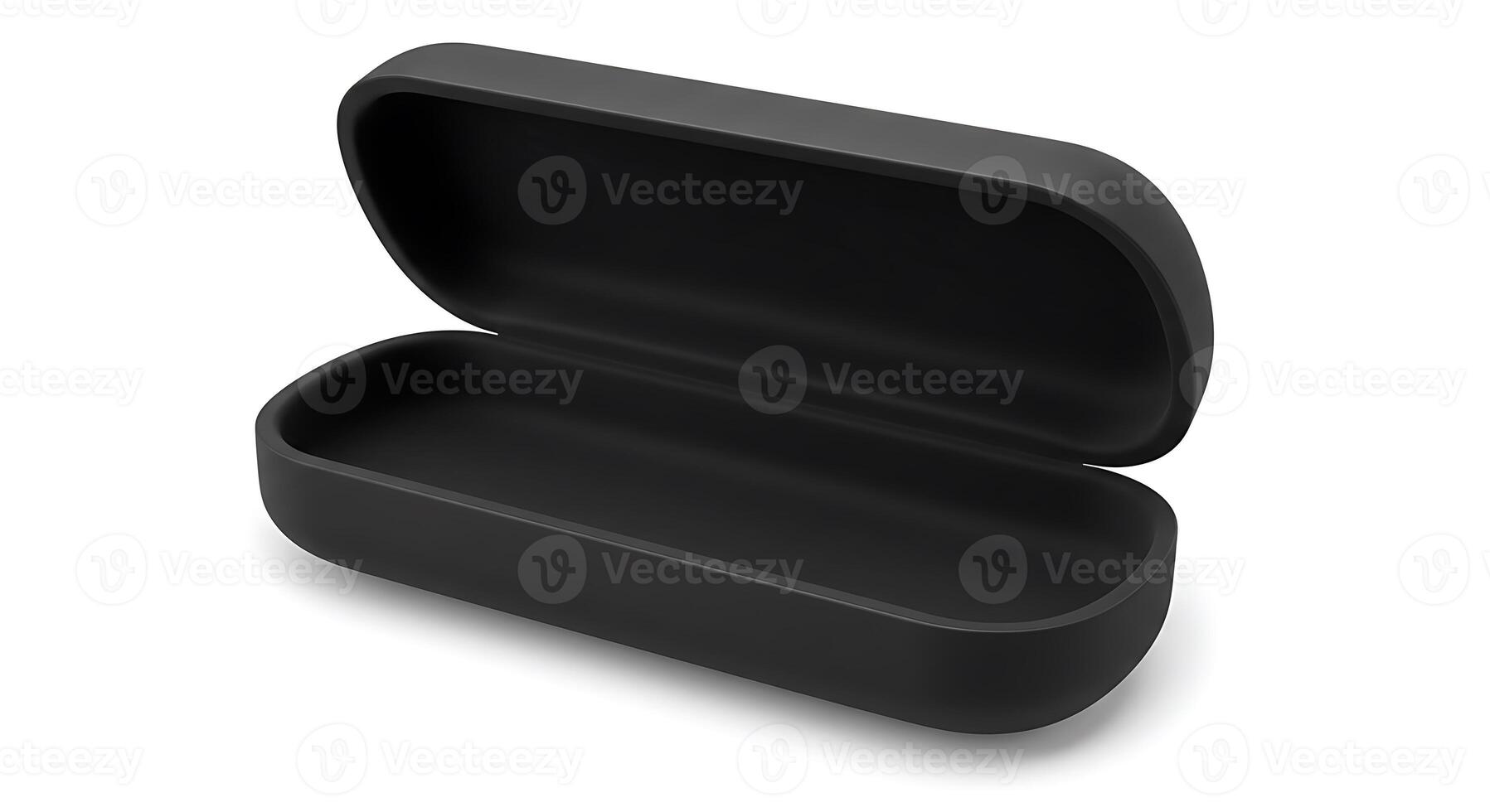 Open Empty Black Eyeglass Case with Smooth Matte Finish on White photo