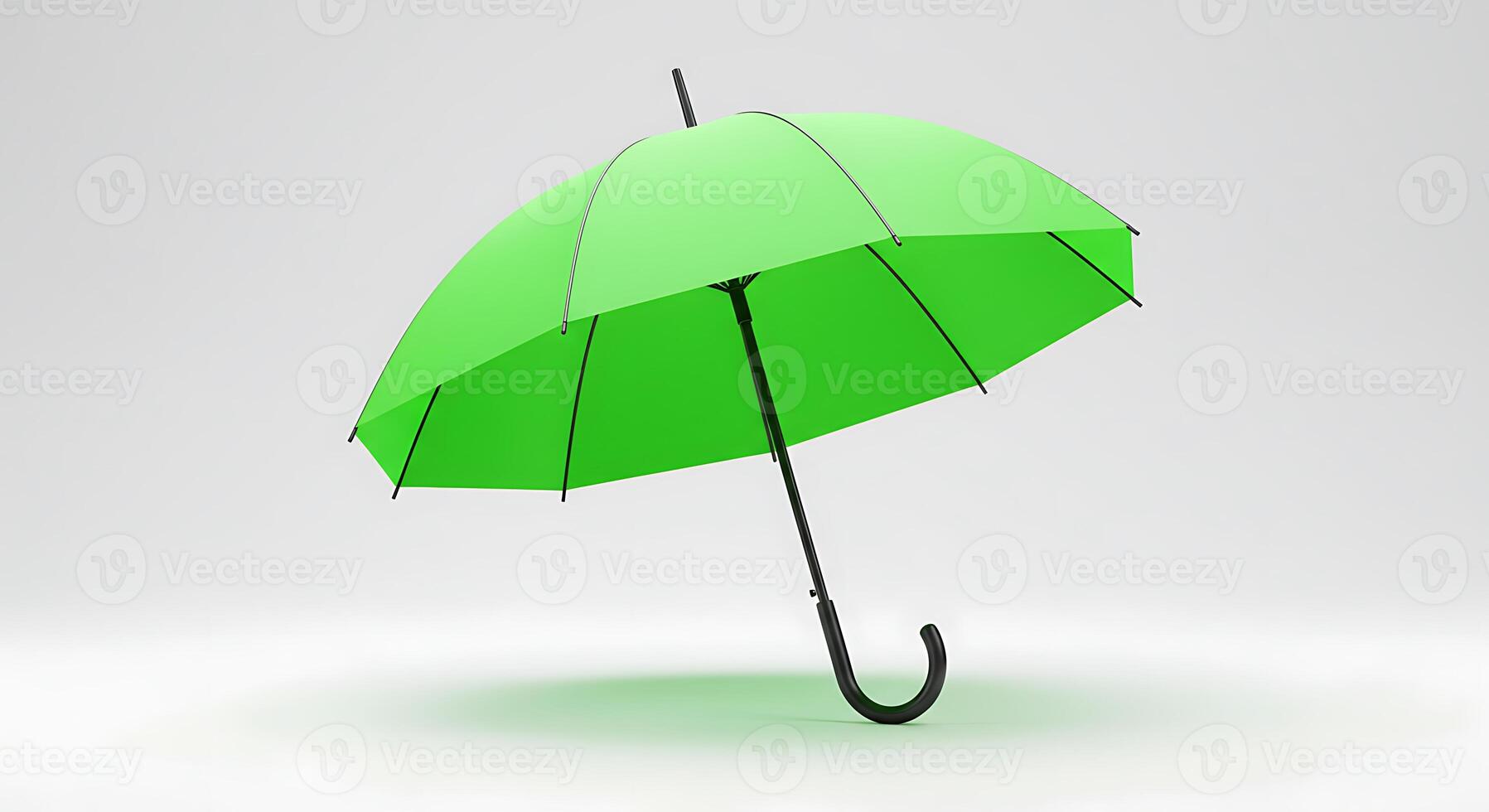 Bright Green Umbrella Isolated on White Background for Weather Protection photo