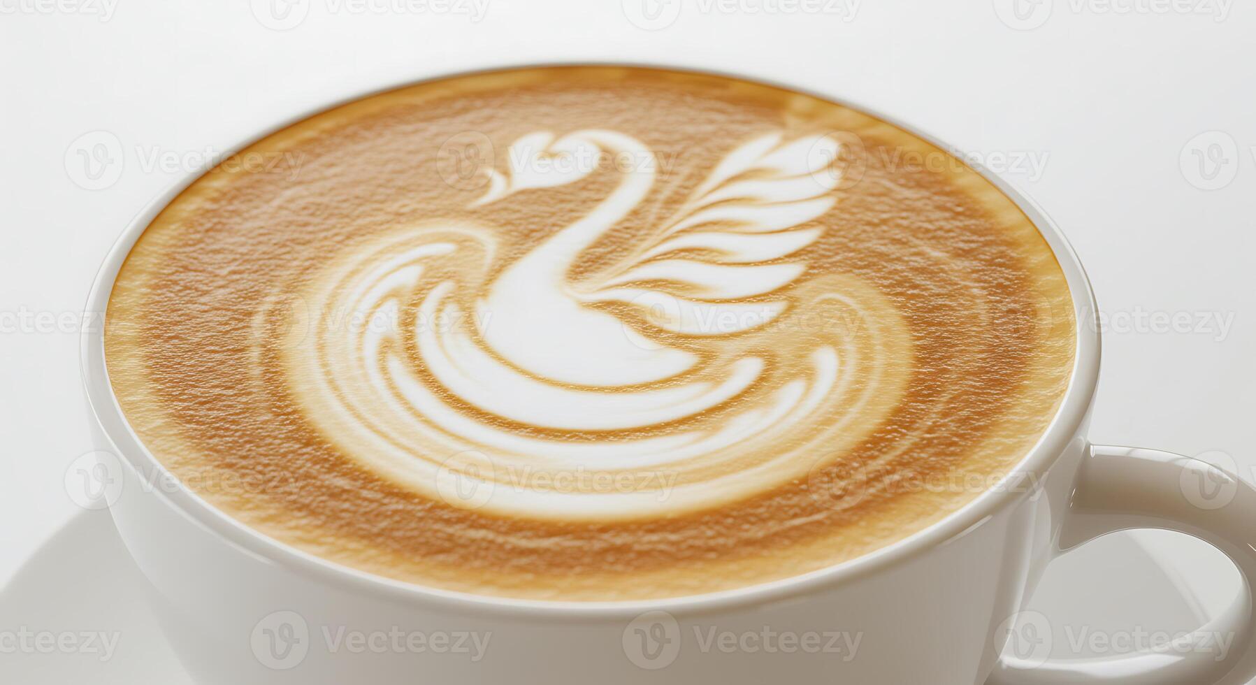 Coffee Art in White Cup Featuring Swan Latte Art Design photo