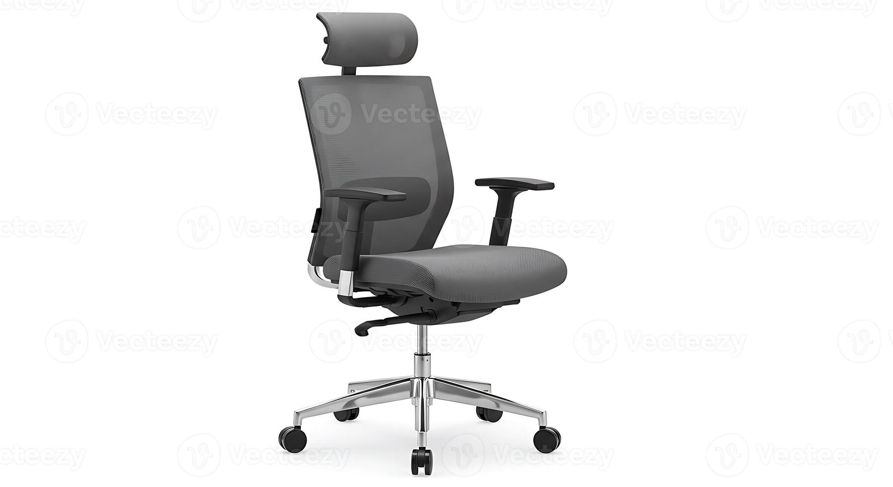 Ergonomic Office Chair with Headrest Gray Color Isolated on White photo