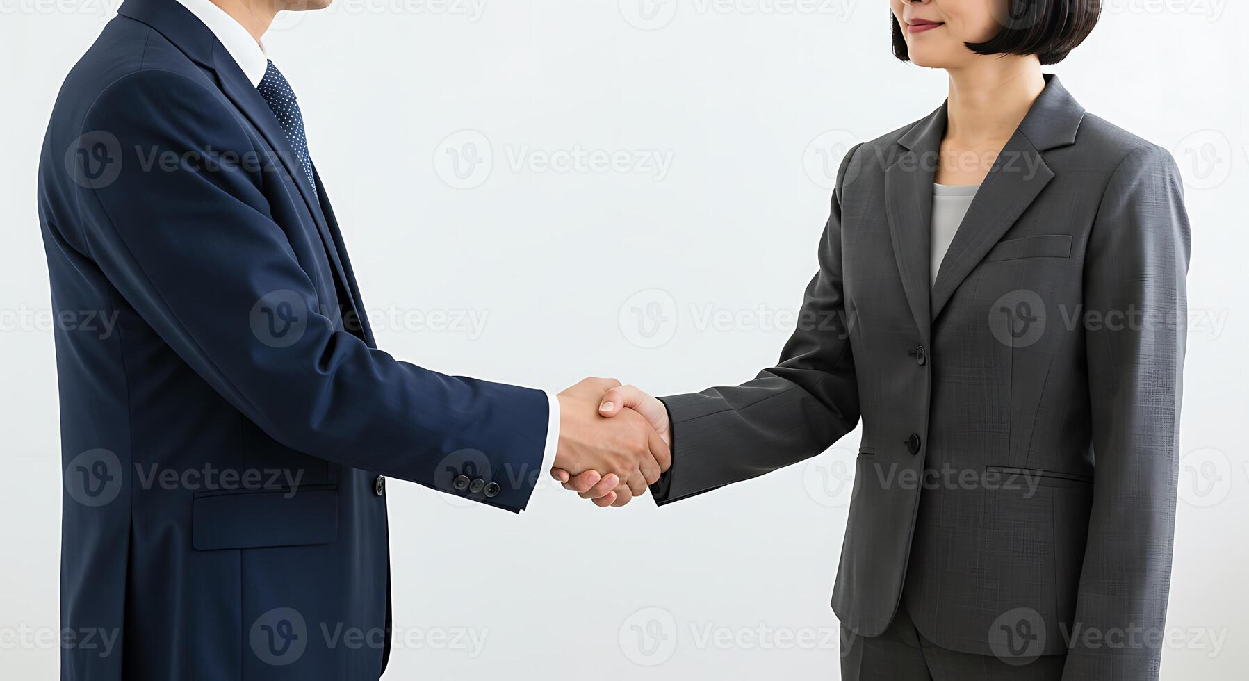 Business Handshake Between Man and Woman Representing Partnership and Agreement photo