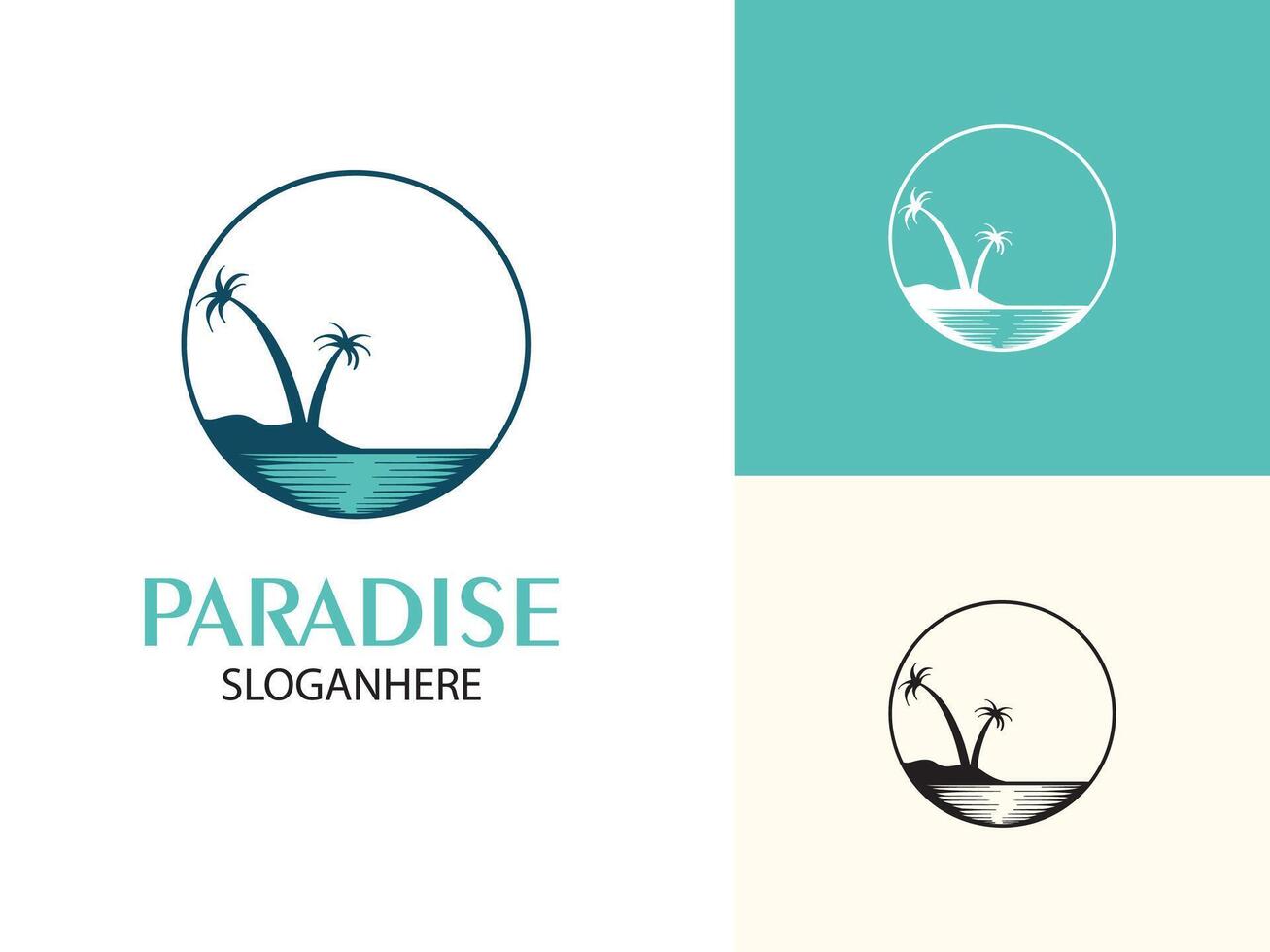 Palm Coconut Tree with Ocean Sea Water Wave for Tropical Lake Beach Shore Coast Resort hotel label logo design vector