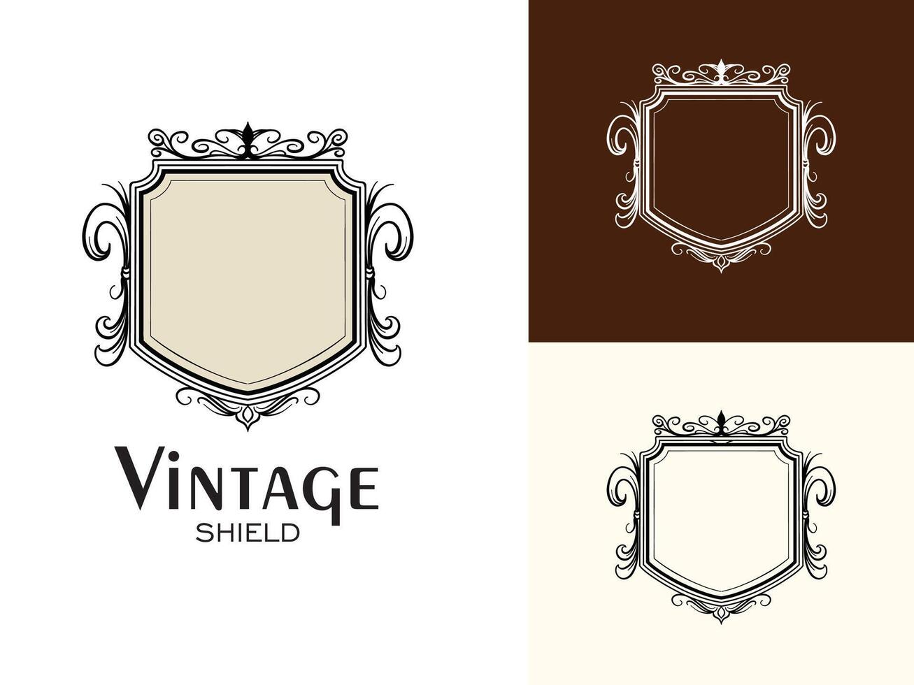 decorative elements. Coat of arms, heraldry, emblem, symbol. Made in vintage style. Line art. vector