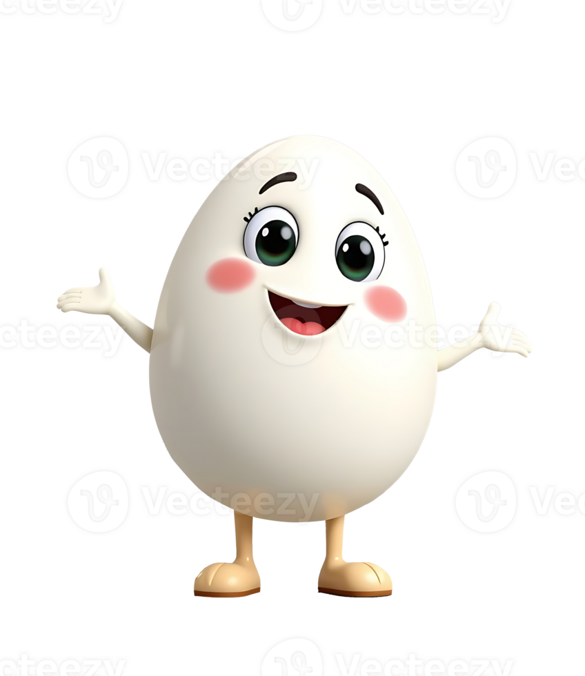 Cheerful 3d cartoon style easter egg character welcomes you png