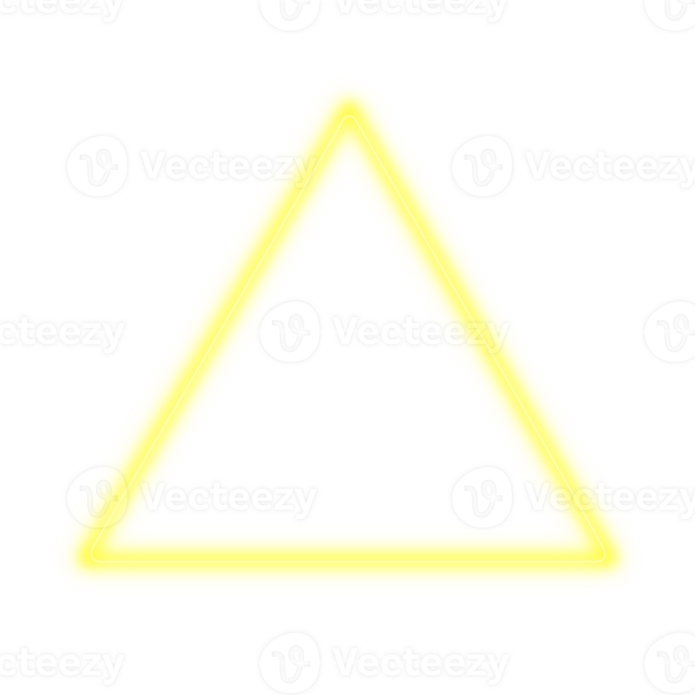 Neon yellow glowing triangle or triangular shape on transparent background. png