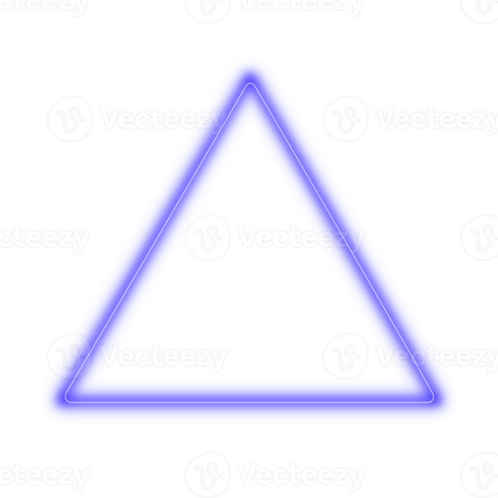 Neon blue glowing triangle or triangular shape on transparent background. png