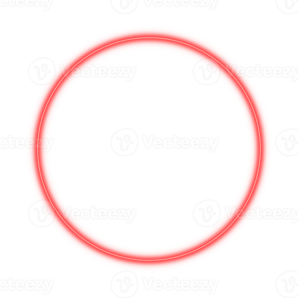 Neon glowing red round circle on transparent background png
